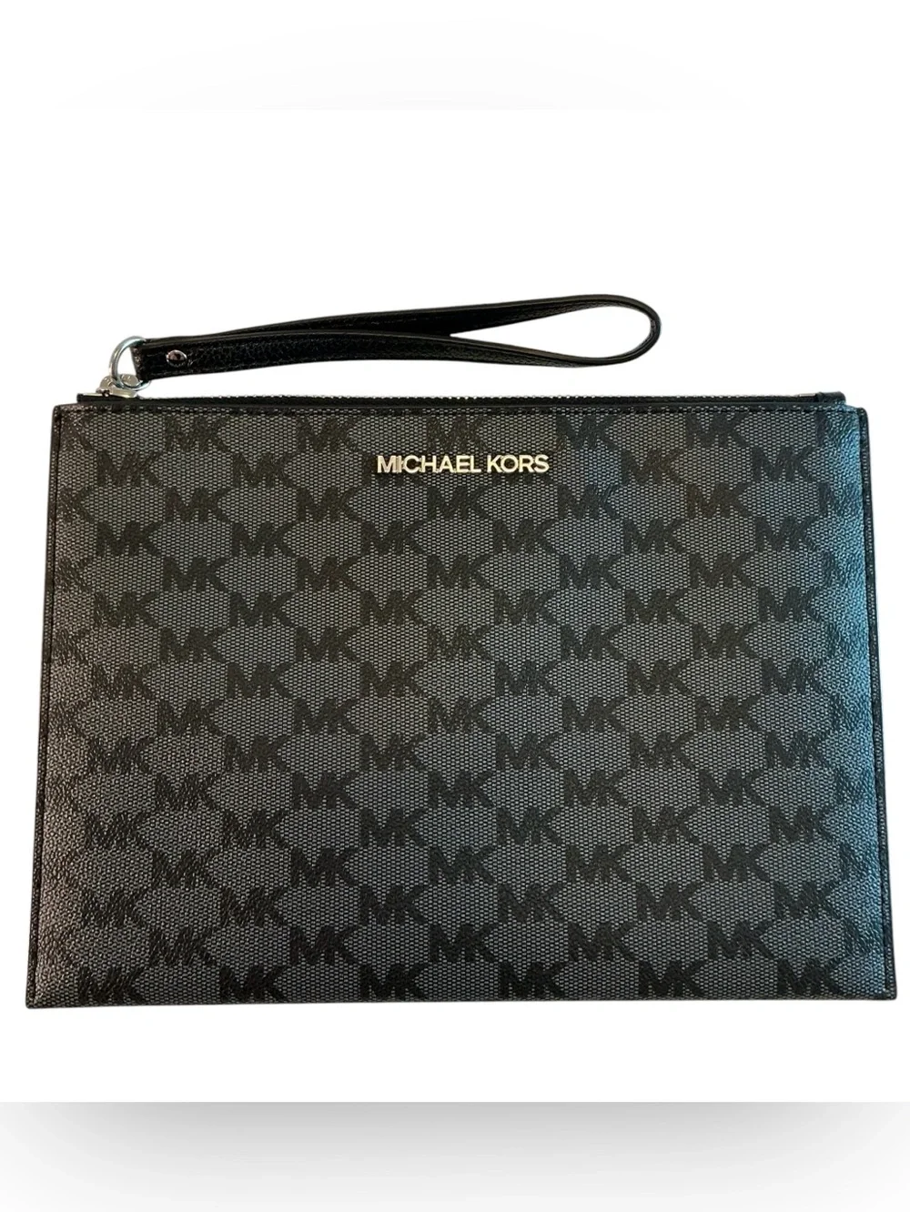 Michael Kors Jet Set Travel XL Zip Clutch Wristlet Black/Dark Gray MK Logo